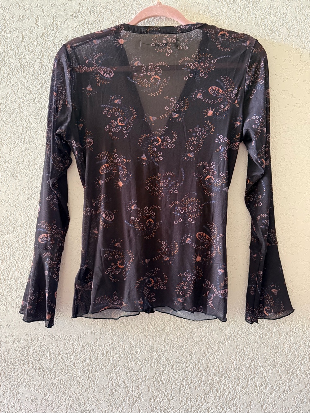 IDYLLWIND Miranda Lambert V Neck Paisley Bell Sleeves Button DownSheer Size M - Picture 7 of 14